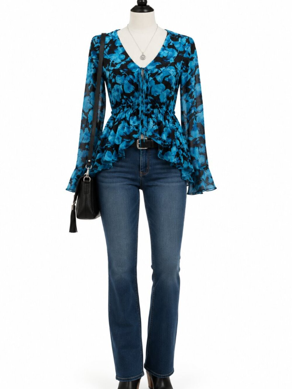 NWT I.N.C. International Concepts Women's Printed Ruffle-Collar Top,